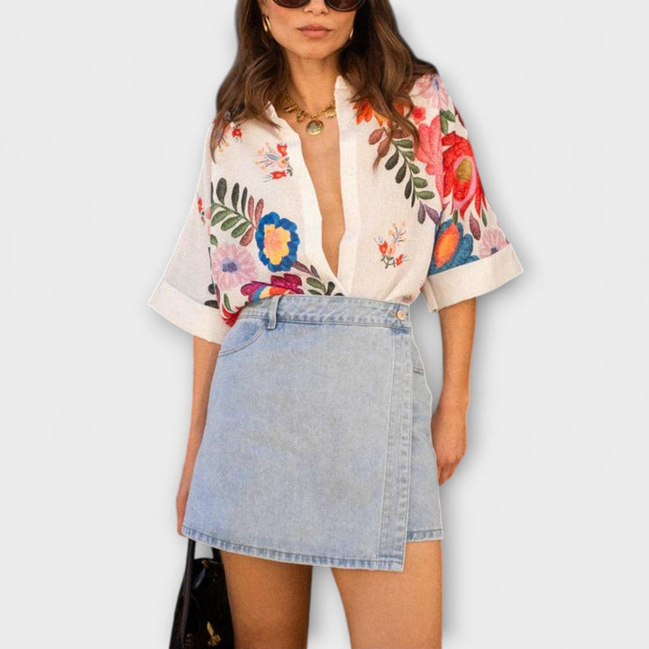 Ziva - Krátký rukáv košile Carla s květinovým vzorem