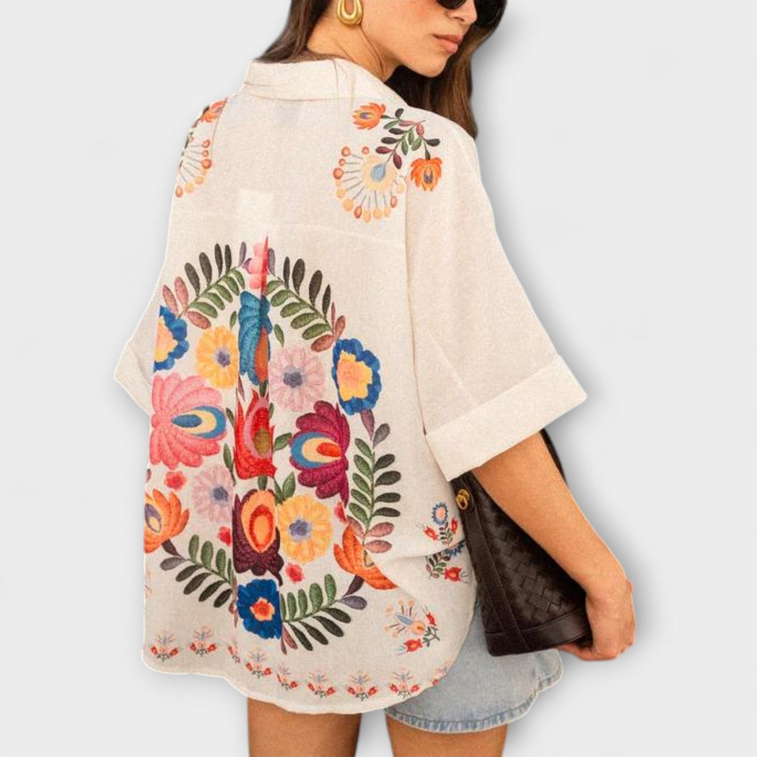 Ziva - Krátký rukáv košile Carla s květinovým vzorem