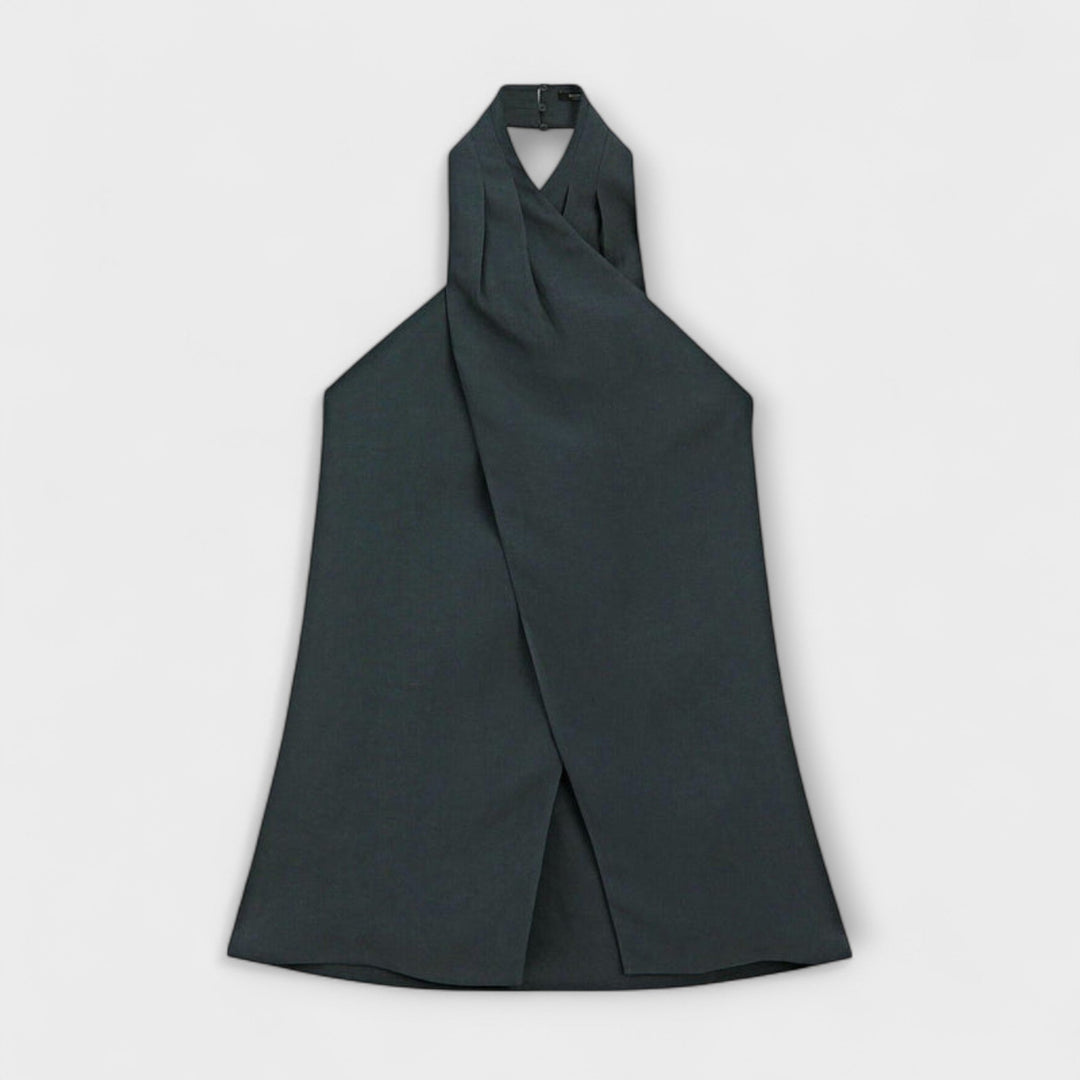 Hannah - Modrý top s halter krkem a výřezem na zádech