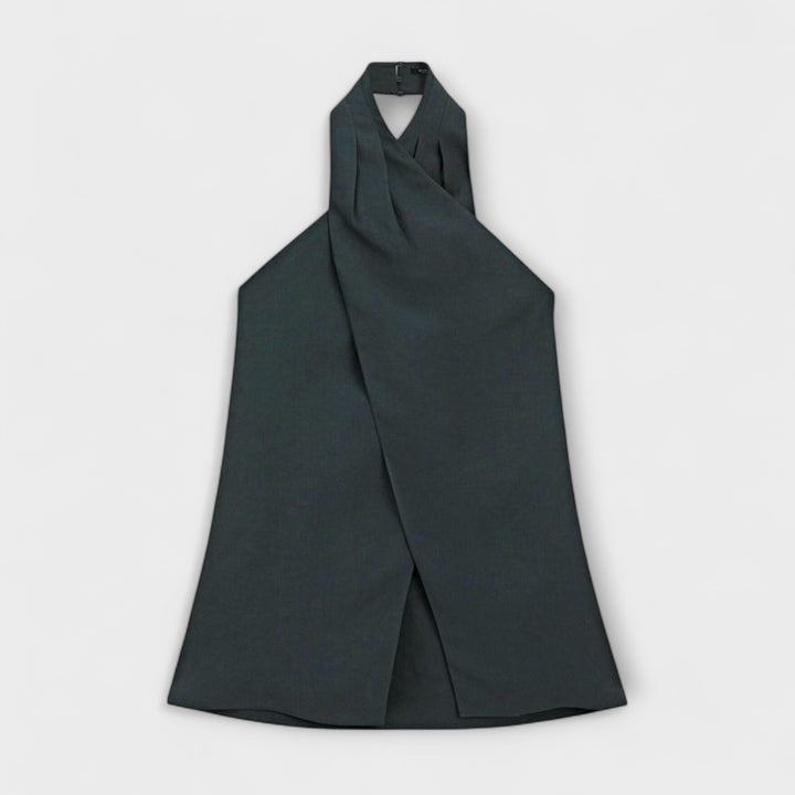 Hannah - Modrý top s halter krkem a výřezem na zádech