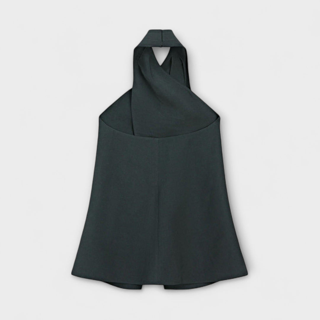 Leah - Modrý top na zavazování za krk s výřezem na zádech