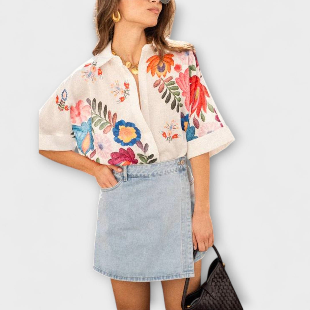 Ziva - Krátký rukáv košile Carla s květinovým vzorem