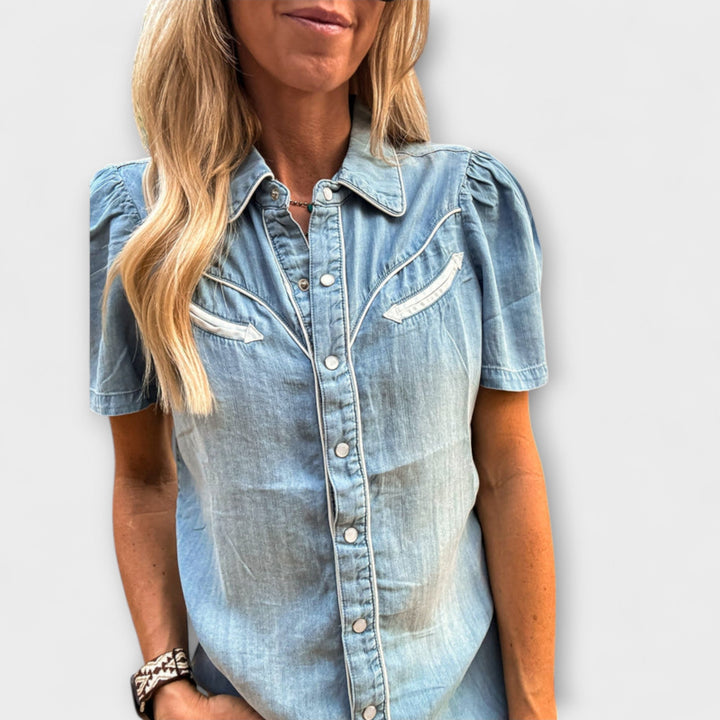 Podzim - Modrá košile Booker Western s knoflíkovou légou